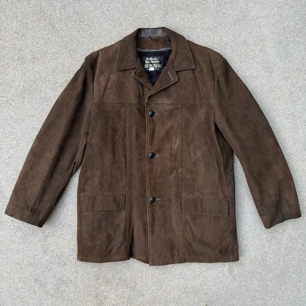 60s Oakbrook Sportswear Brown Suede Leather Sears Jacket Faux Fur Lined Size 42